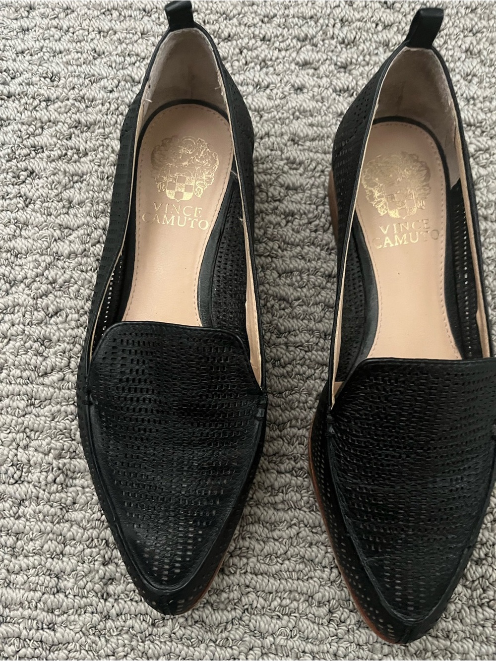 Vince Camuto Black Pointed-Toe Perforated Loafers